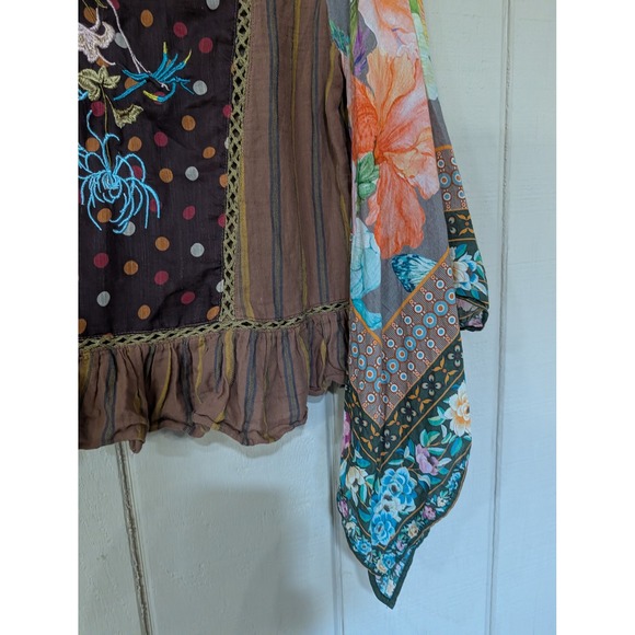 Aratta Silent Journey Boho Striped Floral Scarf Sleeve Blouse S Colorful - Picture 14 of 14
